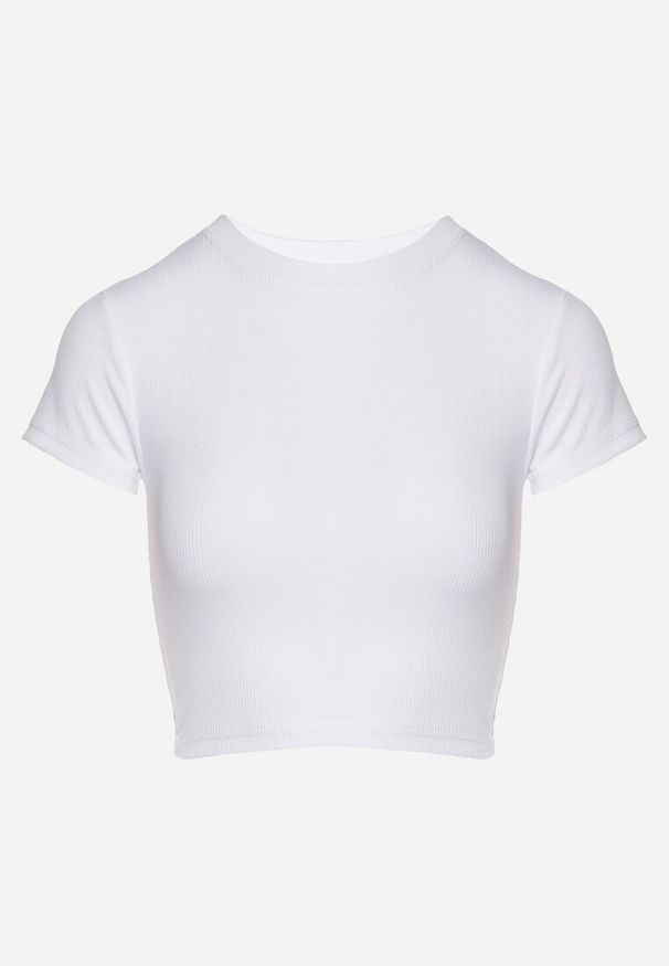 Born2be - Biały T-shirt z Prążkowanego Materiału o Krótkim Kroju Telunna. Okazja: na co dzień, na spotkanie biznesowe. Kolor: biały. Materiał: materiał, prążkowany. Długość: krótkie. Styl: biznesowy, klasyczny, elegancki, casual