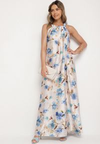 Born2be - Jasnoniebieska Satynowa Sukienka w Kwiaty Fenaresia. Okazja: na co dzień, na spacer. Kolor: niebieski. Materiał: satyna. Długość rękawa: na ramiączkach. Wzór: kwiaty. Sezon: lato. Typ sukienki: proste. Styl: casual, elegancki #5