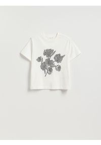 Reserved - T-shirt z aplikacjami - biały. Kolor: biały. Materiał: dzianina, bawełna. Wzór: aplikacja