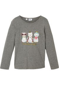 bonprix - Shirt z długim rękawem z materiału z wiskozą. Kolor: szary. Materiał: materiał, wiskoza, bawełna. Długość rękawa: długi rękaw. Długość: długie. Wzór: nadruk