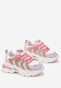 Born2be - Różowo-Fioletowe Sneakersy na Platformie z Brokatowymi Wstawkami Flenai. Kolor: różowy. Wzór: aplikacja. Obcas: na platformie #3