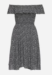 Born2be - Czarna Bawełniana Sukienka z Hiszpańskim Dekoltem i Marszczoną Górą w Kwiaty Samorea. Okazja: na co dzień. Kolor: czarny. Materiał: bawełna. Wzór: kwiaty. Styl: casual, elegancki #3