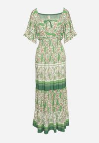 Born2be - Jasnozielona Sukienka z Bawełny Wiązana przy Dekolcie z Gumką w Pasie Adhara. Okazja: na co dzień. Kolor: zielony. Materiał: bawełna. Sezon: lato. Styl: casual #2