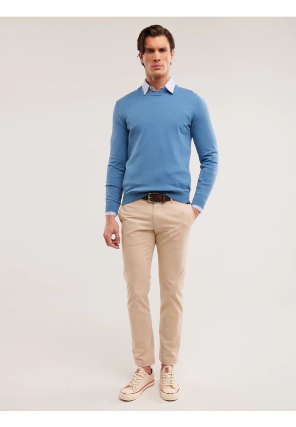 Big-Star - Sweter męski bawełniany niebieski Basilian 401. Okazja: na co dzień. Kolor: niebieski. Materiał: bawełna. Styl: sportowy, klasyczny, casual