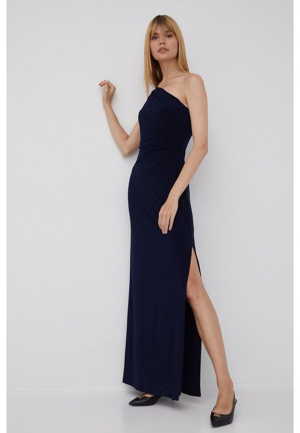 Lauren Ralph Lauren sukienka kolor granatowy maxi dopasowana. Kolor: niebieski. Materiał: dzianina. Typ sukienki: dopasowane. Długość: maxi