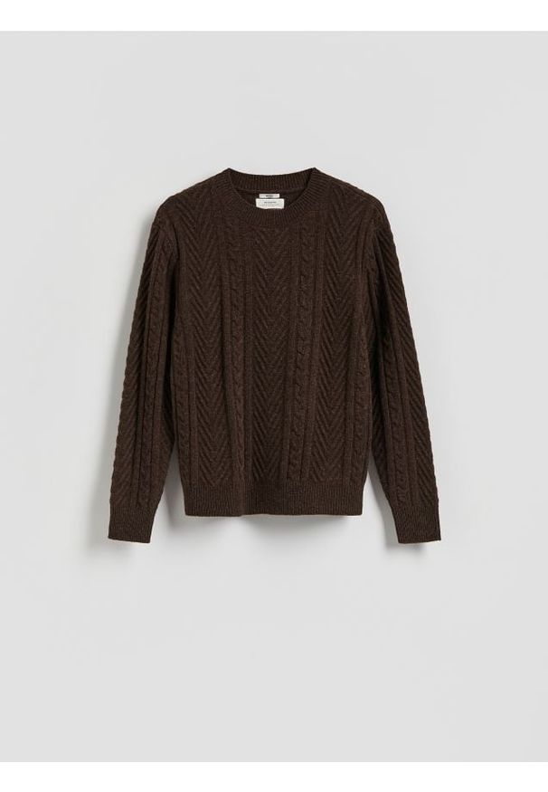 Reserved - Sweter z wełną - brązowy. Kolor: brązowy. Materiał: wełna