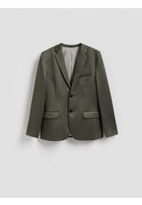 Reserved - Marynarka slim fit - oliwkowy. Kolor: oliwkowy. Materiał: wiskoza, dzianina