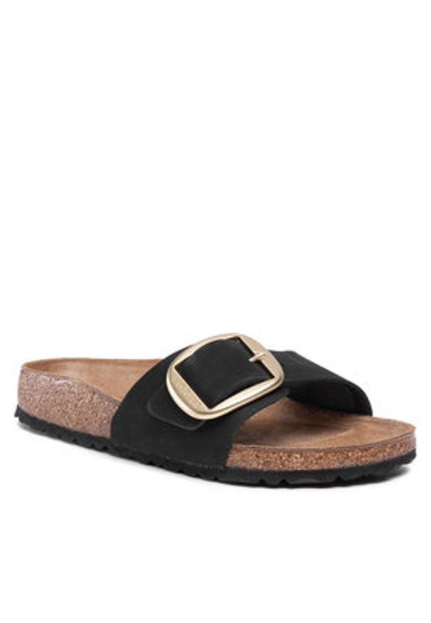 Birkenstock Klapki Madrid Big Buckle 1023373 Czarny. Kolor: czarny. Materiał: nubuk, skóra
