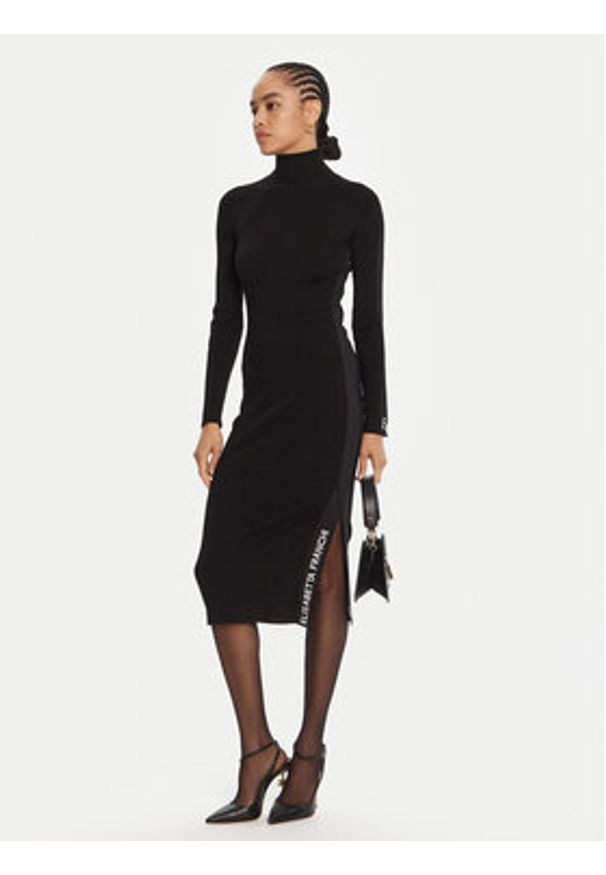 Elisabetta Franchi Sukienka dzianinowa AM-03S-56E2-V390 Czarny Slim Fit. Kolor: czarny. Materiał: wiskoza