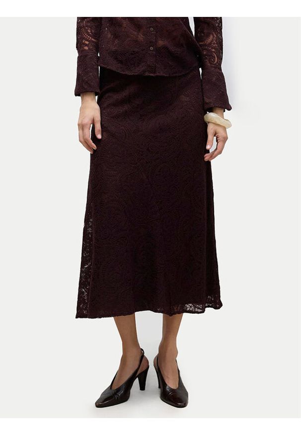 Vero Moda Spódnica midi Urshila 10336946 Bordowy Regular Fit. Kolor: czerwony. Materiał: bawełna
