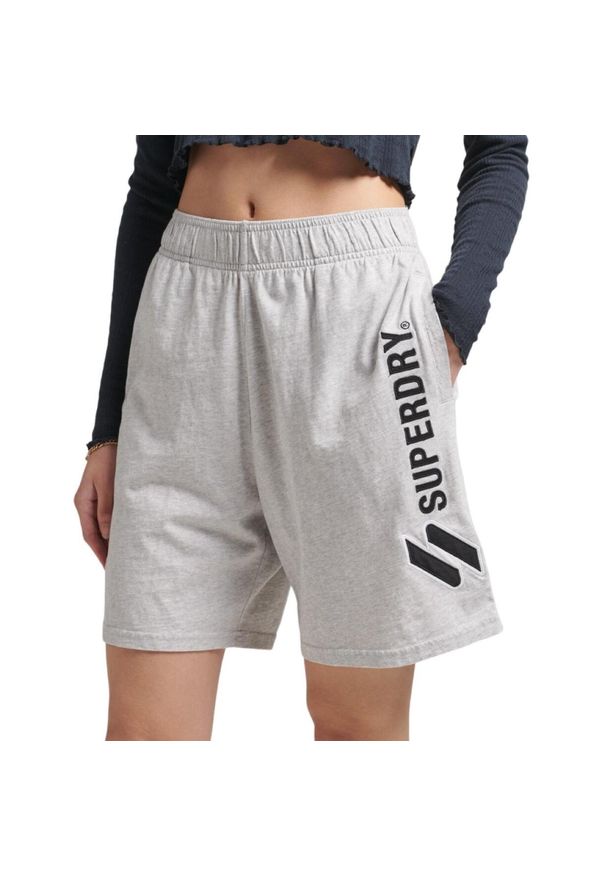 Spodenki sportowe damskie Superdry Code Applique Boy. Kolor: szary. Materiał: bawełna