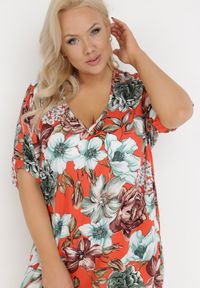 Born2be - Pomarańczowa Sukienka z Wiskozy Irima. Kolor: pomarańczowy. Materiał: wiskoza. Długość rękawa: krótki rękaw. Wzór: kwiaty, aplikacja. Sezon: lato. Długość: mini #5