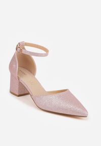 Born2be - Szampańskie Brokatowe Czółenka VICES na Obcasie z Wkładką ze Skóry Naturalnej Corata. Nosek buta: szpiczasty. Zapięcie: sprzączka. Kolor: złoty. Materiał: skóra. Wzór: aplikacja. Sezon: lato. Obcas: na obcasie. Wysokość obcasa: średni #7