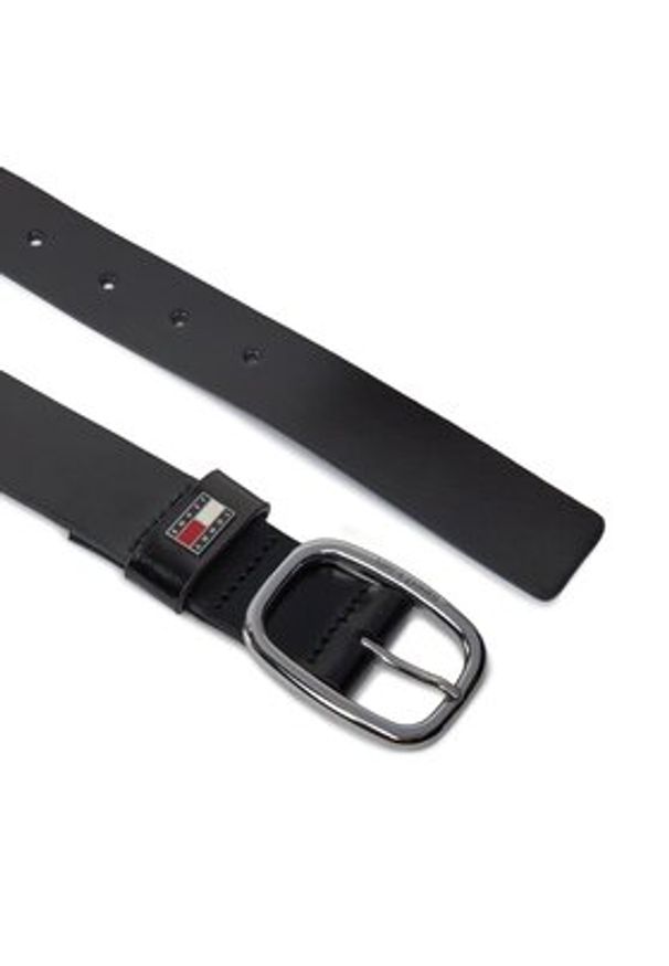 Tommy Jeans Pasek Damski Tjw Oval 3.0 AW0AW15836 Czarny. Kolor: czarny. Materiał: skóra