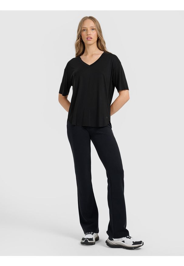4f - 4F T-shirt oversize z modalem damski - czarny XS. Okazja: na co dzień. Kolor: czarny. Styl: casual