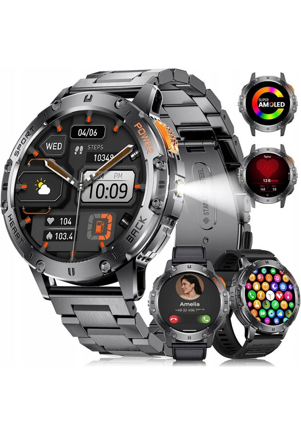 Lazird - SMARTWATCH Zegarek Męski LATARKA Ciśnieniomierz ROZMOWY 530mAH AMOLED IP68. Rodzaj zegarka: smartwatch