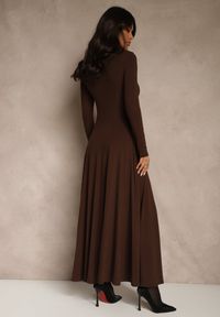 Renee - Brązowa Rozkloszowana Sukienka z Bawełny Tusmala. Okazja: na co dzień. Kolor: brązowy. Materiał: bawełna. Typ sukienki: proste. Styl: casual, elegancki #4