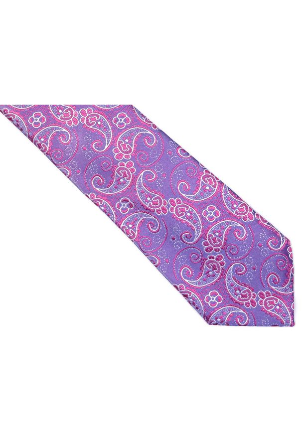 Modini - Fioletowy krawat męski w różowy paisley C17. Kolor: fioletowy, różowy, wielokolorowy. Materiał: mikrofibra, tkanina. Wzór: paisley