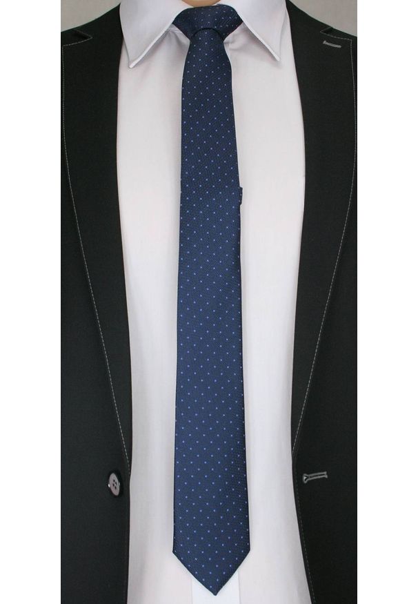 Elegancki Krawat Męski z Drobnym Wzorkiem - 6 cm - Alties, Granatowy. Kolor: niebieski. Materiał: tkanina. Wzór: geometria. Styl: elegancki