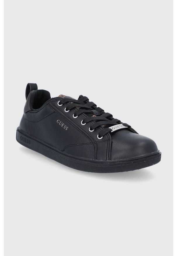 Guess Buty kolor czarny. Nosek buta: okrągły. Zapięcie: sznurówki. Kolor: czarny. Materiał: guma