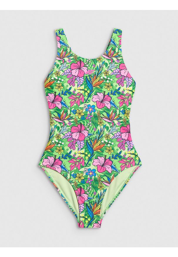 4f - 4F Kostium kąpielowy jednoczęściowy dziewczęcy - multikolor 134/140 (8-10 lat). Kolor: wielokolorowy. Materiał: materiał. Wzór: nadruk