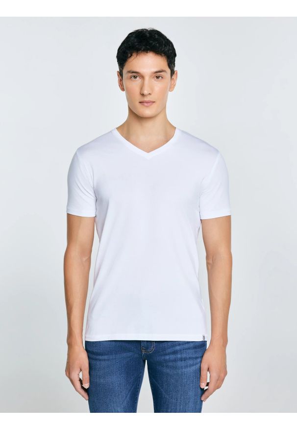 Big-Star - Koszulka męska v-neck z bawełny supima biała Supiclassicov 101. Typ kołnierza: dekolt w serek. Kolor: biały. Materiał: bawełna. Długość: długie