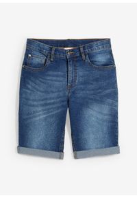 bonprix - Bermudy jeansowe chłopięce ze stretchem, z regulowanym paskiem, slim fit. Okazja: na co dzień. Kolor: niebieski. Styl: casual #1