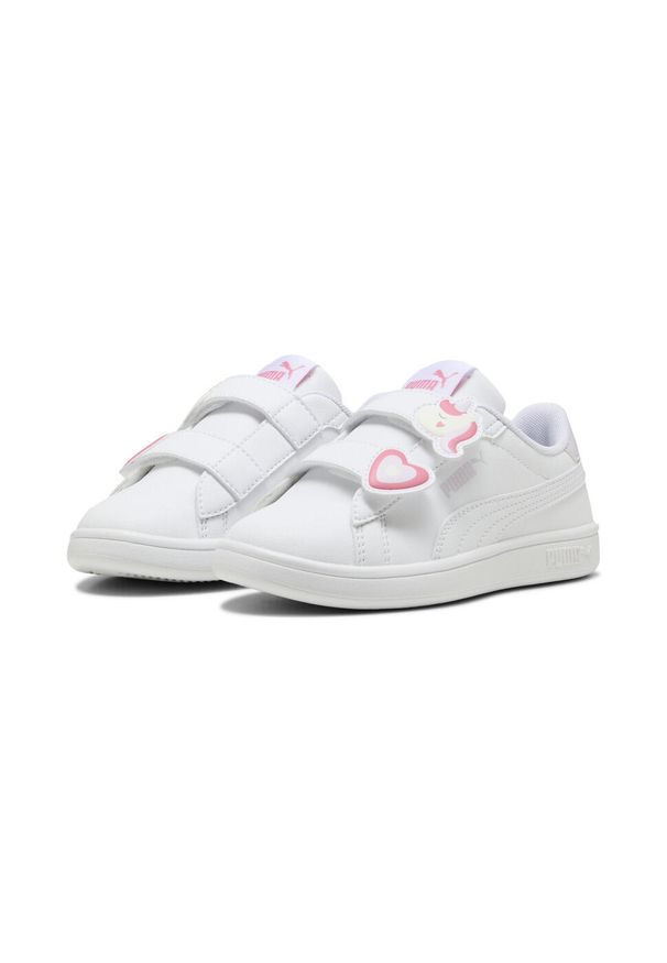 Puma - Dziecięce sneakersy PUMA Smash 3.0 Badges PUMA White Passionfruit Pink. Kolor: biały, wielokolorowy, różowy