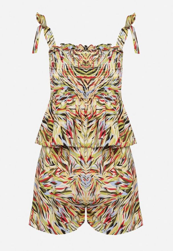 Born2be - Jasnozielony Komplet Krótki Top Bez Rękawów Szorty z Gumką w Talii Rezorea. Kolor: zielony. Materiał: bawełna, materiał