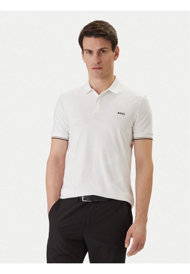 BOSS Polo Chip Hexa 50554561 Biały Regular Fit. Typ kołnierza: polo. Kolor: biały. Materiał: syntetyk
