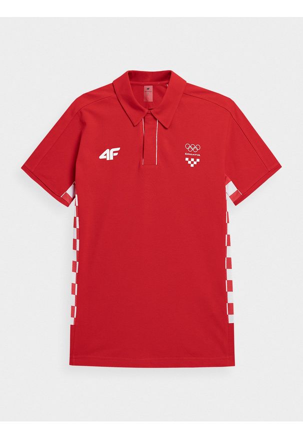 4f - Koszulka polo męska Chorwacja - Tokio 2020. Typ kołnierza: polo. Kolor: czerwony. Materiał: bawełna, dzianina. Wzór: nadruk. Sezon: lato