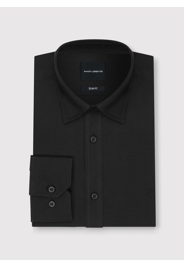 Pako Lorente - PAKO LORENTE – Czarna bawełniana koszula męska. Kolor: czarny, niebieski. Materiał: bawełna. Długość rękawa: długi rękaw. Długość: długie. Wzór: gładki