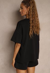 Renee - Czarny Komplet z Wiskozą o Fasonie Oversize T-shirt i Szorty Lirafina. Kolor: czarny. Materiał: wiskoza #3