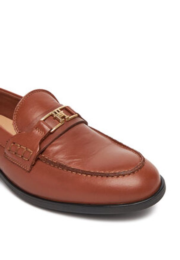 TOMMY HILFIGER - Tommy Hilfiger Loafersy Th Logo Leather Loafer FW0FW08705 Brązowy. Kolor: brązowy. Materiał: skóra