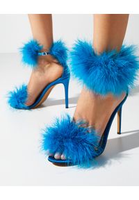 ALEXANDRE VAUTHIER - Niebieskie sandały na szpilce z piórami. Zapięcie: pasek. Kolor: niebieski. Wzór: aplikacja, paski. Obcas: na szpilce