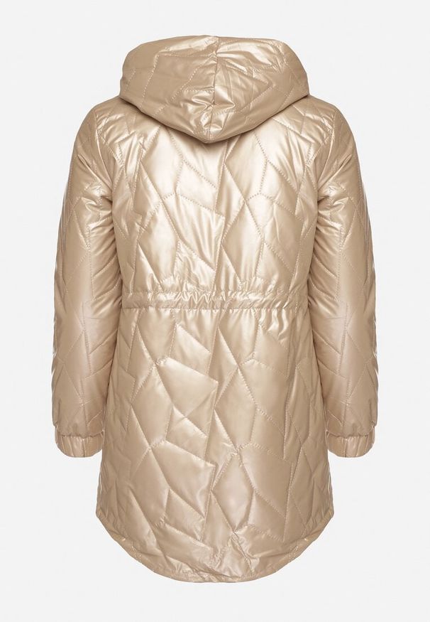 Born2be - Złota Kurtka Pikowana Parka z Nieodpinanym Kapturem Oferra. Kolekcja: plus size. Kolor: złoty