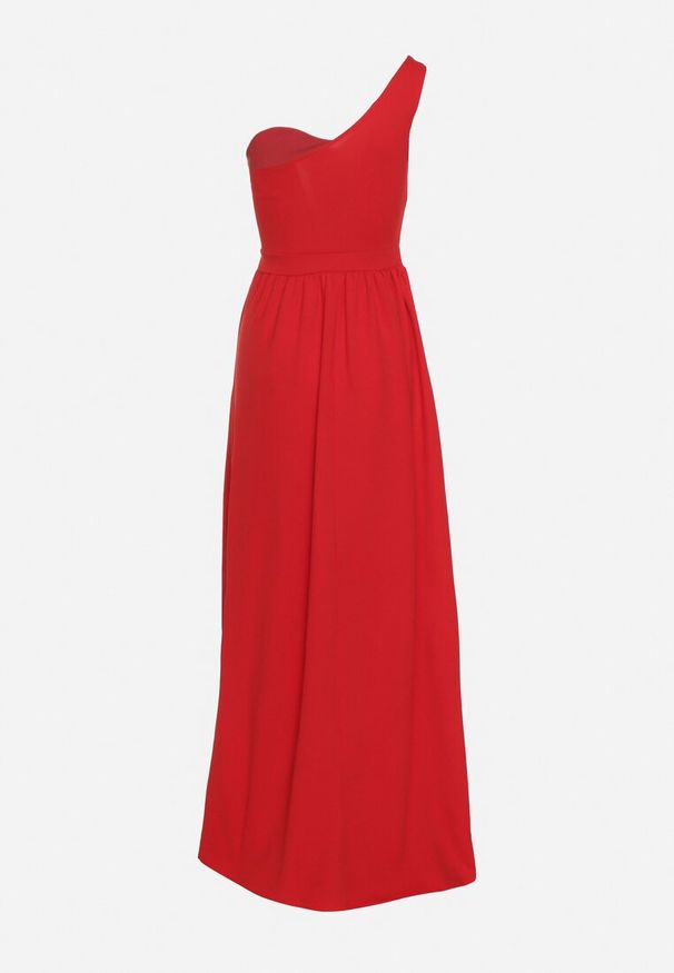 Born2be - Czerwona Elegancka Rozkloszowana Sukienka na Jedno Ramię Wistlia. Okazja: na imprezę. Kolor: czerwony. Typ sukienki: rozkloszowane, asymetryczne. Styl: elegancki