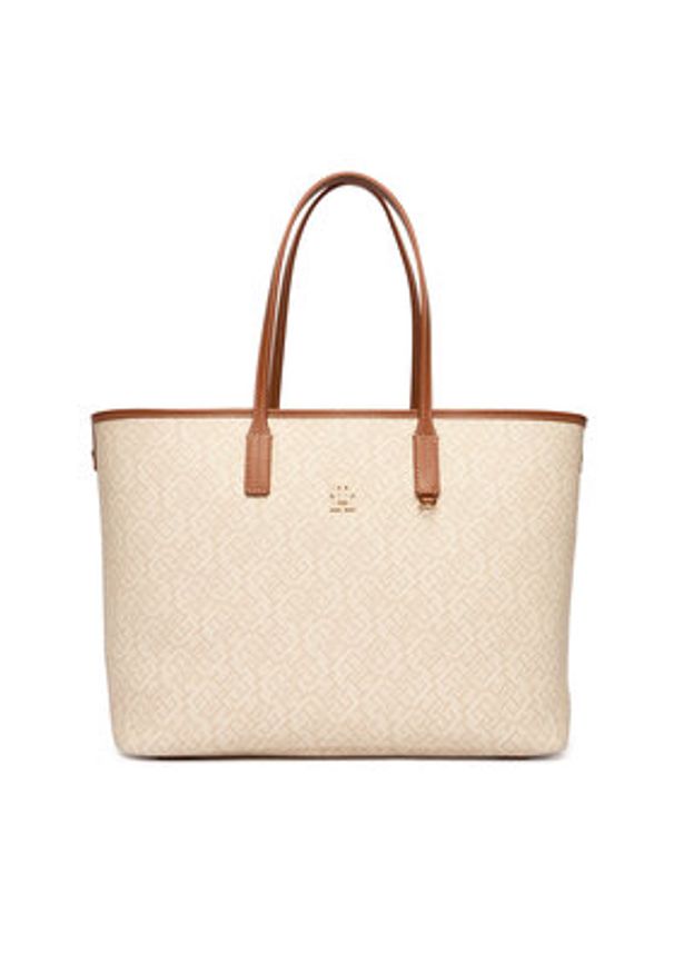 TOMMY HILFIGER - Tommy Hilfiger Torebka Th Monoplay Tote Le AW0AW17416 Beżowy. Kolor: beżowy. Materiał: skórzane