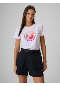4f - 4F T-shirt regular z nadrukiem damski - biały XS. Okazja: na co dzień. Kolor: biały. Materiał: dzianina, materiał, bawełna. Wzór: nadruk. Styl: casual, klasyczny, sportowy #1