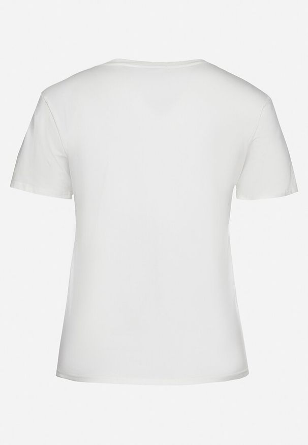 Born2be - Biały Bawełniany T-shirt Koszulka z Krótkim Rękawem z Nadrukiem i Cyrkoniami Qumara. Kolor: biały. Materiał: bawełna. Długość rękawa: krótki rękaw. Długość: krótkie. Wzór: nadruk. Styl: klasyczny