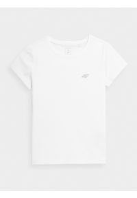 4f - T-shirt gładki dziewczęcy. Kolor: biały. Materiał: bawełna. Wzór: gładki