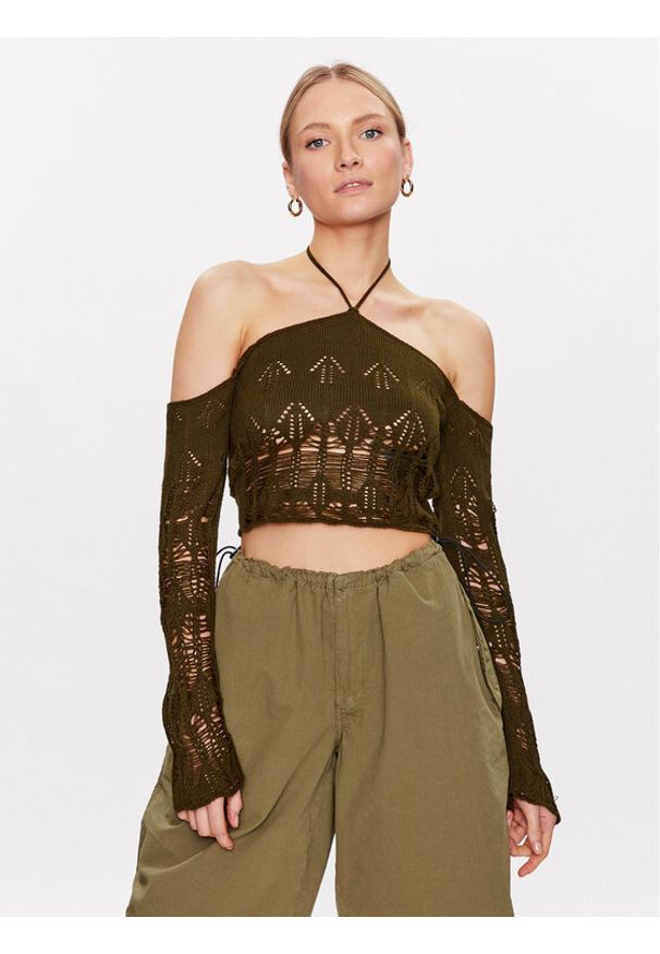 BDG Urban Outfitters Sweter BDG LADDERED HALTER NECK 76469477 Khaki Cropped Fit. Typ kołnierza: dekolt halter. Kolor: brązowy. Materiał: syntetyk