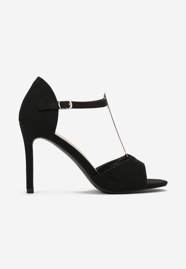 Renee - Czarne Sandały Astreis. Nosek buta: otwarty. Zapięcie: pasek. Kolor: czarny. Materiał: skóra. Wzór: paski. Styl: glamour