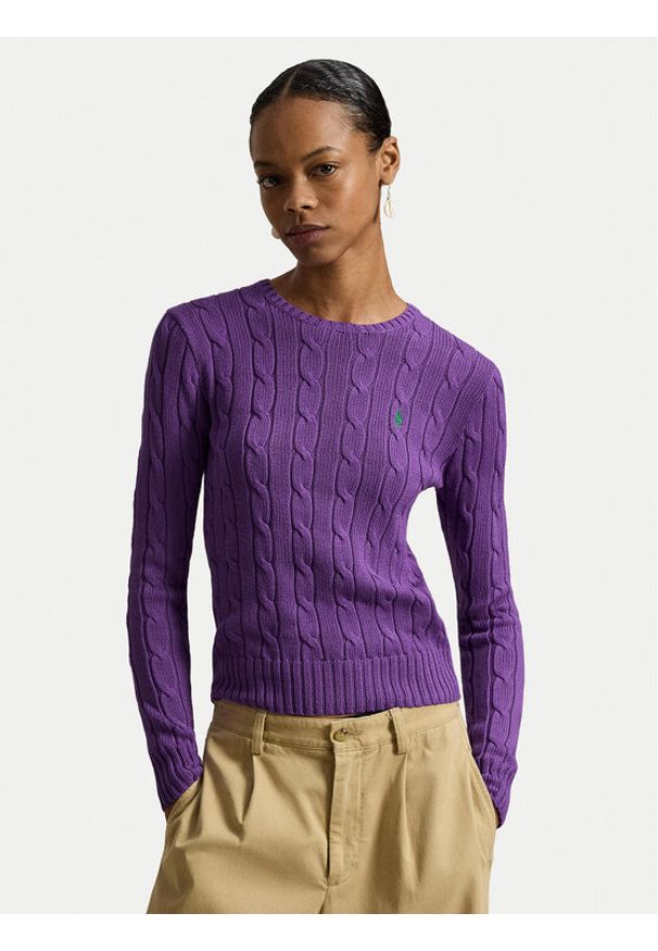 Polo Ralph Lauren Sweter 211971869503 Fioletowy Slim Fit. Typ kołnierza: polo. Kolor: fioletowy. Materiał: bawełna