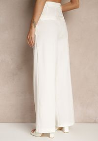 Renee - Beżowe Szerokie Spodnie Garniturowe z Wiskozą High Waist Rosandria. Stan: podwyższony. Kolor: beżowy. Materiał: wiskoza #5