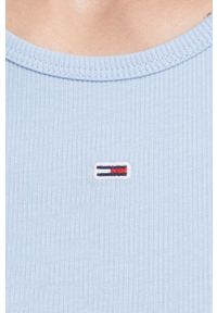 Tommy Jeans t-shirt damski kolor niebieski. Okazja: na co dzień. Kolor: niebieski. Materiał: bawełna, dzianina, prążkowany. Wzór: aplikacja. Styl: casual #4