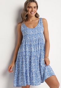 Born2be - Niebieska Bawełniana Sukienka o Rozkloszowanym Kroju z Geometrycznym Wzorem Natiriana. Kolor: niebieski. Materiał: bawełna. Wzór: geometria. Sezon: lato. Typ sukienki: sportowe. Styl: elegancki, sportowy #6