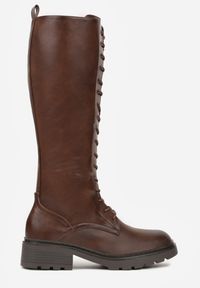 Renee - Brązowe Kozaki Typu Workery Rhaethe. Okazja: na co dzień. Kolor: brązowy. Materiał: skóra, jeans. Styl: casual #8