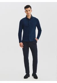 Pako Lorente - PAKO LORENTE – Granatowa koszula z dzianiny. Okazja: na co dzień. Kolor: niebieski, szary. Materiał: dzianina. Długość rękawa: długi rękaw. Długość: długie. Styl: casual #8