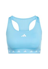 Adidas - Powerreact Training Medium-Support Techfit Bra. Kolor: niebieski. Materiał: materiał. Technologia: Techfit (Adidas)